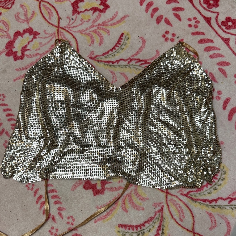 Edikted Gold Sequin Crop Top
